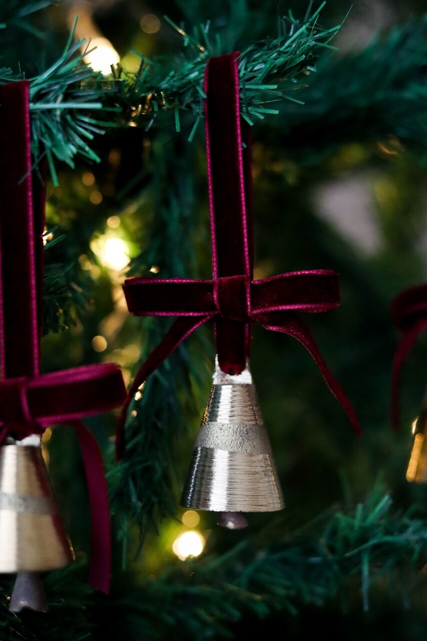 Ornament de brad de Crăciun, BSY235, 5x12 cm, Catifea, Rosu claret - imagine 3